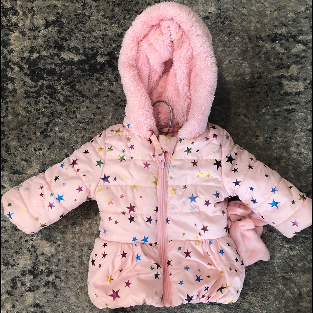 Infant Girls Puffer Winter Coat with Faux Fur